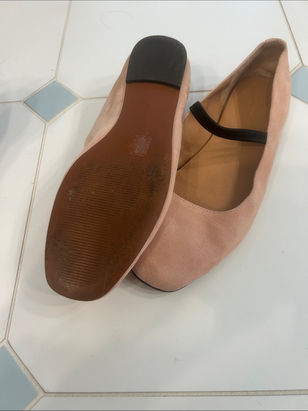 Madewell Blush Suede Mary Jane Flats with Black Strap - Picture 3 of 3